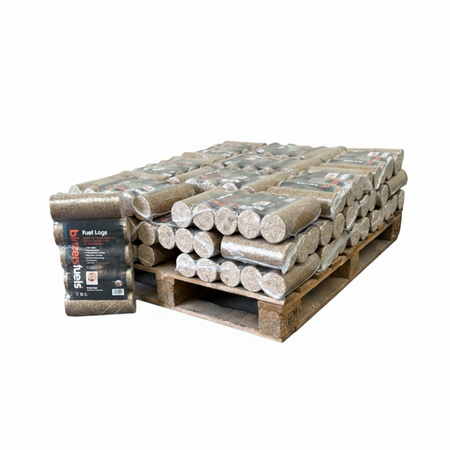 Bûches densifiées Eco-Log Fuels4Less de Briand Combustibles, bois compressé FSC prêt à brûler, pour cheminée ou poêle.