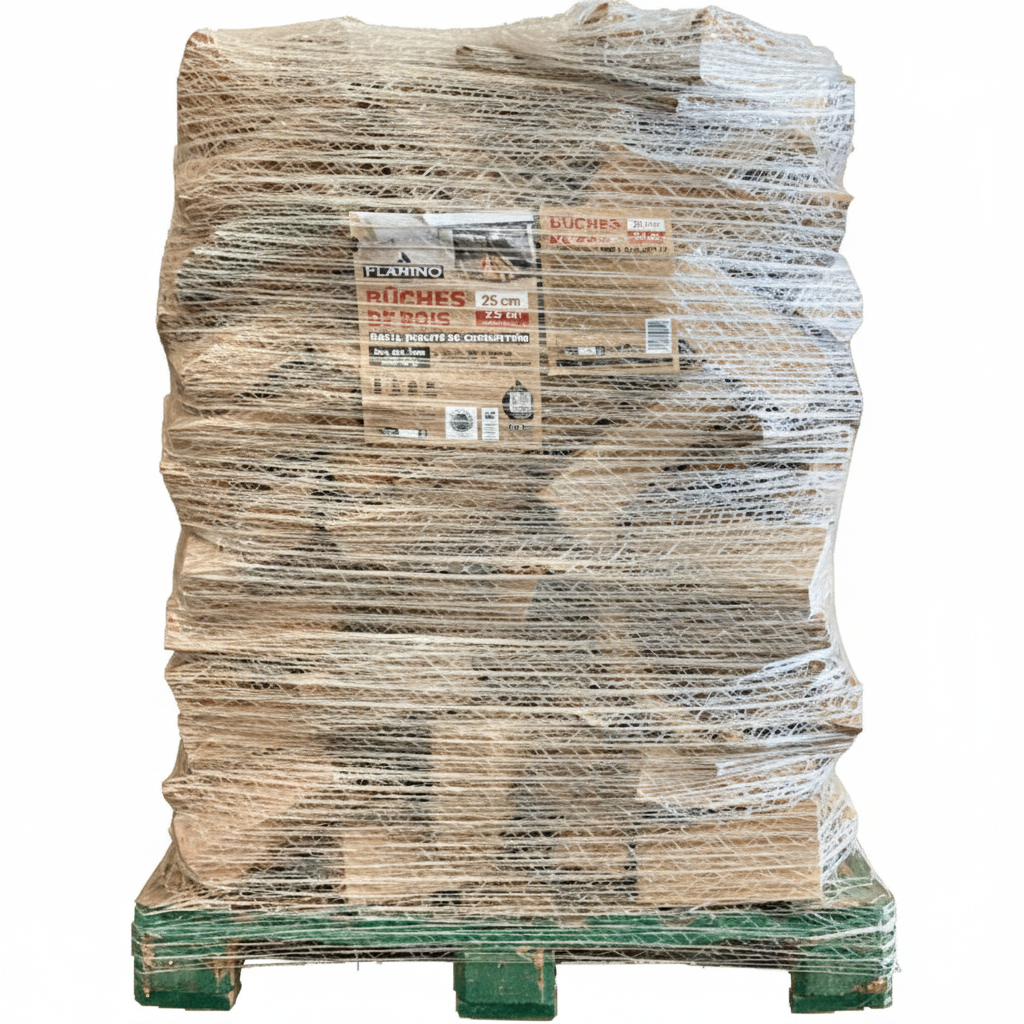Bois de chauffage dur sec FLAMINO Briand combustibles, ballot de 2 m³, longueur 50 cm, pour cheminée ou poêle.