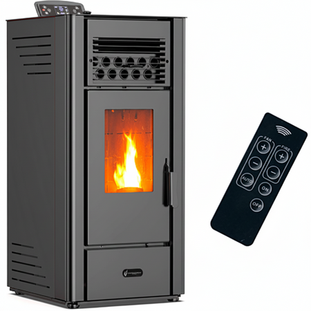 Poêle à granulés Briand Combustibles SANNOVER-Air Anita 11,6 kW noir avec autonomie de 22h, classe A+ pour chauffage efficace