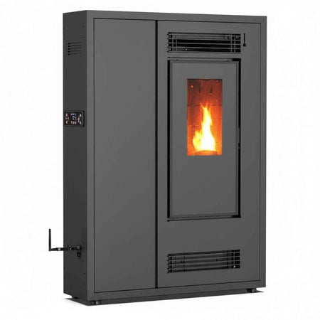 Poêle à granulés Briand combustibles Aria Black 12 kW avec Wi-Fi, affichage numérique, kit de raccordement inclus, finition noire.